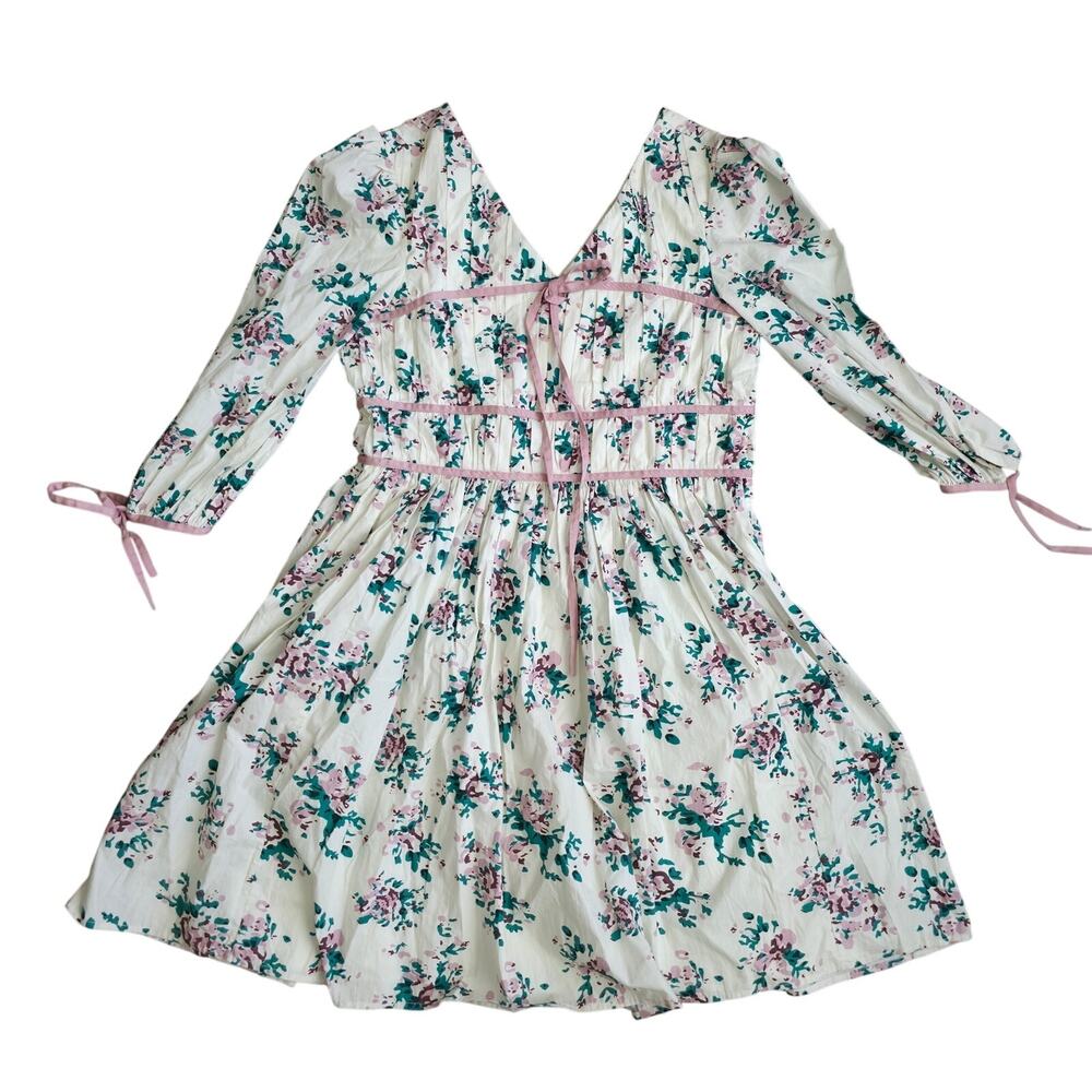 Stock Place The Label Floral 3/4 Sleeves V-Neck Fit Flare Dress Women Sz L - Picture 2 of 12